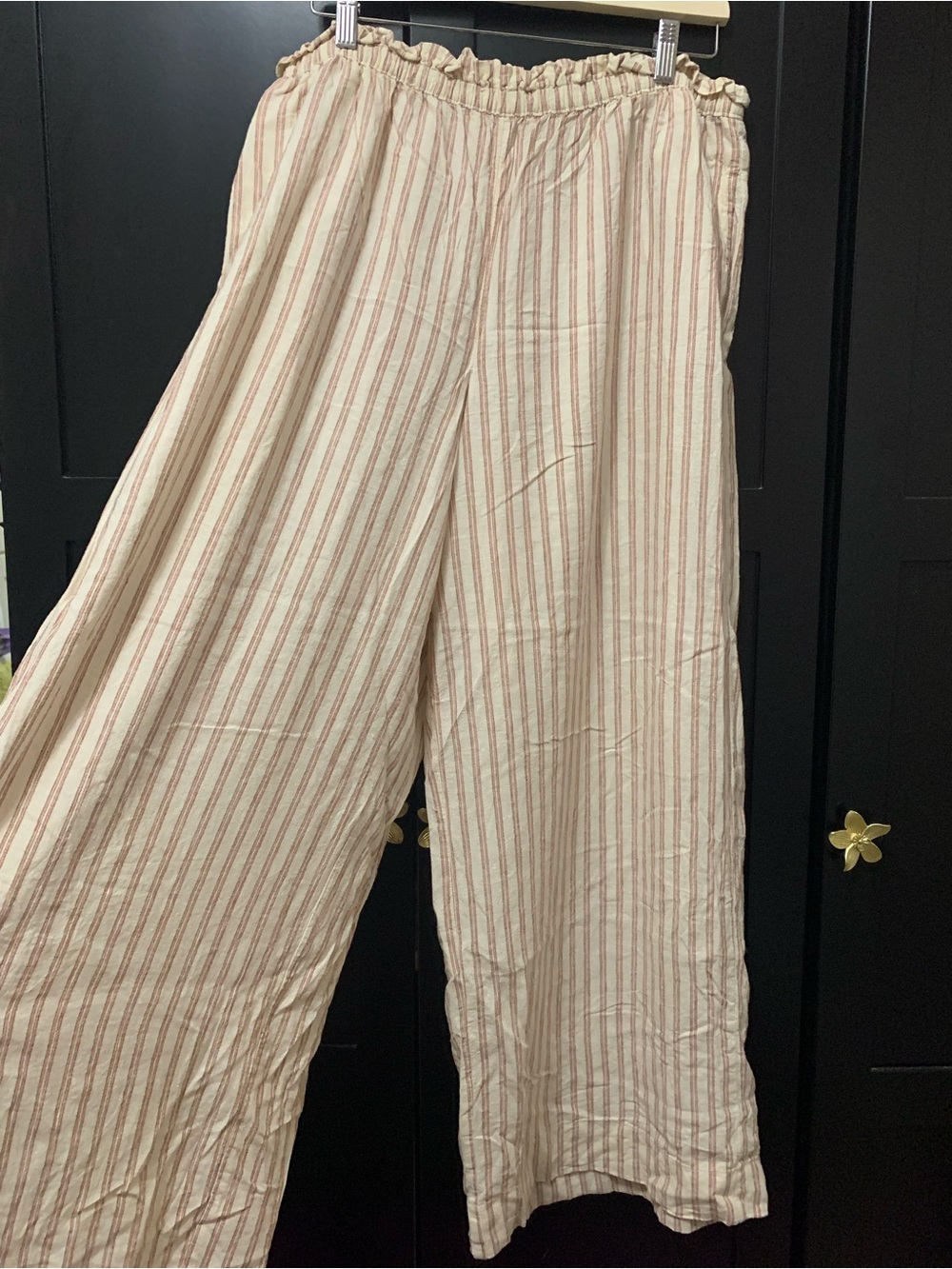 aerie large Cream Wide-Leg Striped Pants coastal flowy cool comfy - Picture 2 of 5